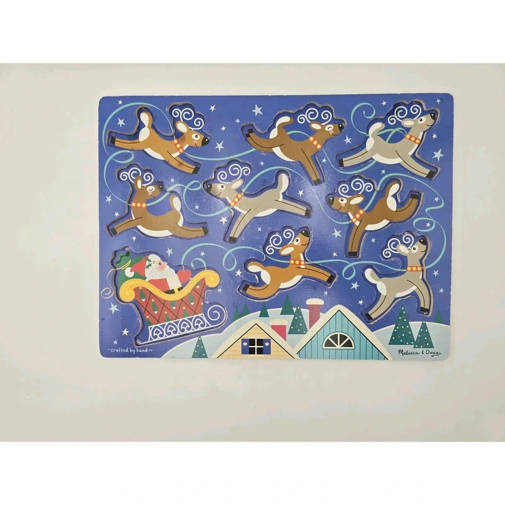 2 Melissa & Doug Chunky Puzzle Christmas Tree Santa Reindeer Preschool Wooden
